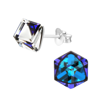 Silver Cube Ear Studs with Genuine European Crystals