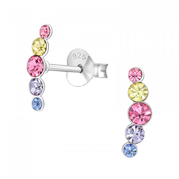 Stylish Geometric Sterling Silver Ear Studs with Crystal