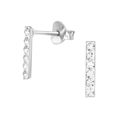 Silver Bar Ear Studs with Crystal