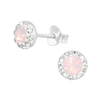 Silver Round Ear Studs with Crystal