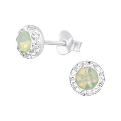 Silver Round Ear Studs with Crystal