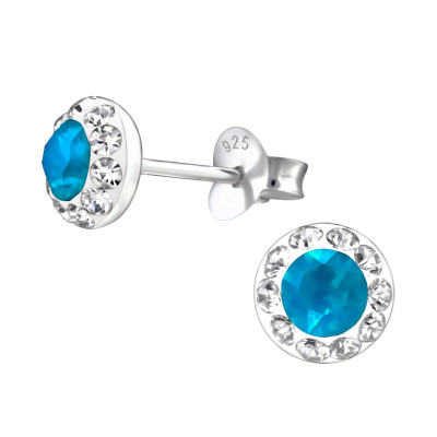 Round Sterling Silver Ear Studs with Crystal