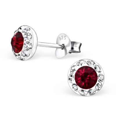 Round Sterling Silver Ear Studs with Crystal