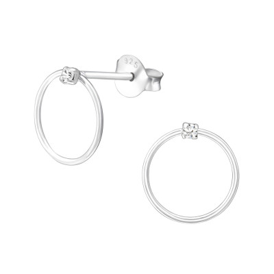 Silver Circle Ear Studs with Crystal