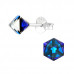 Silver Cube Ear Studs with Genuine European Crystals