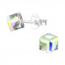 Silver Cube 4mm Ear Studs with Crystal