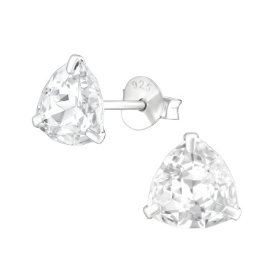 Silver Trilliant Ear Studs with Genuine European Crystals