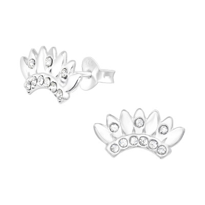 Silver Crown Ear Studs with Crystal