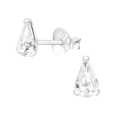 Silver Pear Ear Studs with Genuine European Crystal