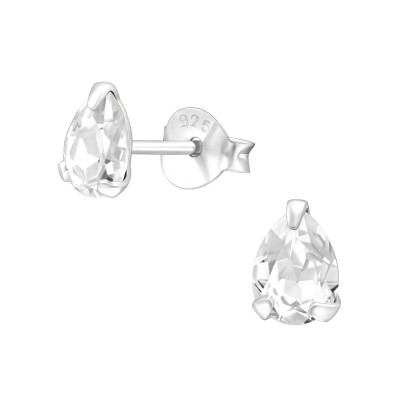 Silver Pear Ear Studs with Genuine European Crystal