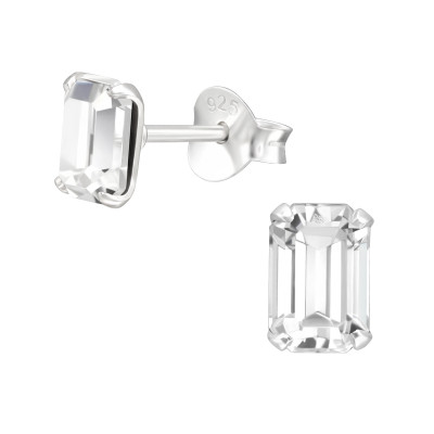 Silver Rectangle Ear Studs with Genuine European Crystal