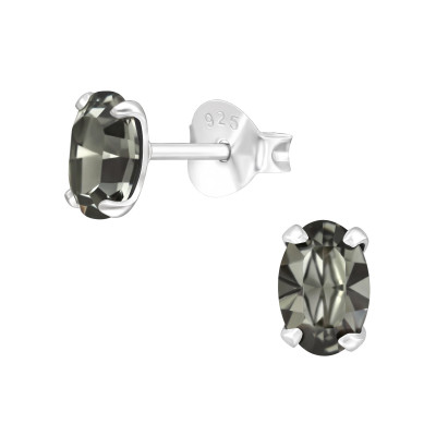 Silver Oval Ear Studs with Genuine European Crystal