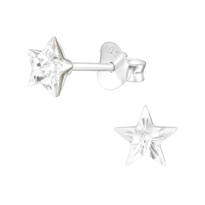 Silver Star Ear Studs with Genuine European Crystals