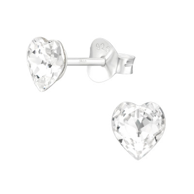 Silver Heart Ear Studs with Genuine European Crystal