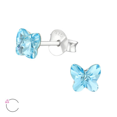 Silver Butterfly Ear Studs with Genuine European Crystals