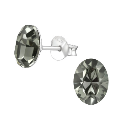Silver Oval Ear Studs with Genuine European Crystals