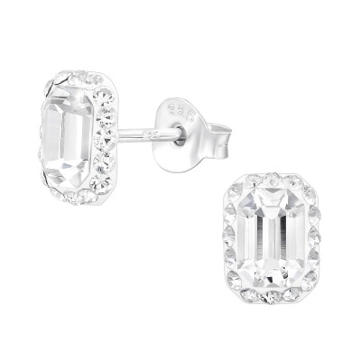 Silver Octagon Ear Studs with Crystal