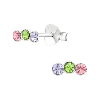 Silver Geometric Ear Studs with Crystal