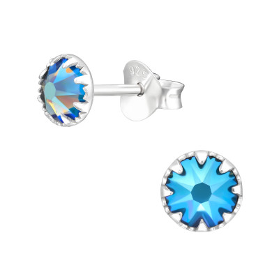 Silver Round Ear Studs with Genuine European Crystal