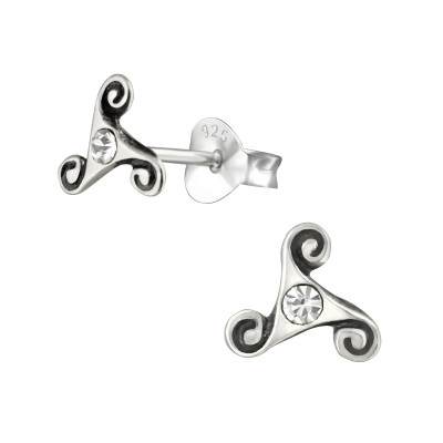 Silver Celtic Ear Studs with Crystal