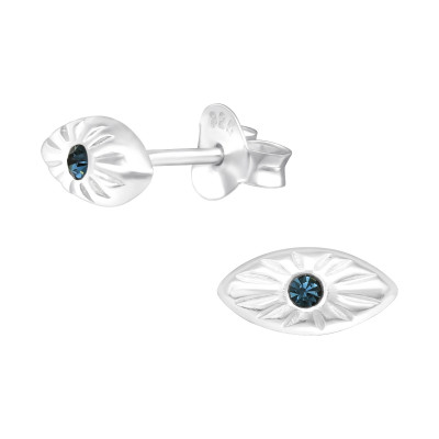 Silver Evil Eye Ear Studs with Crystal