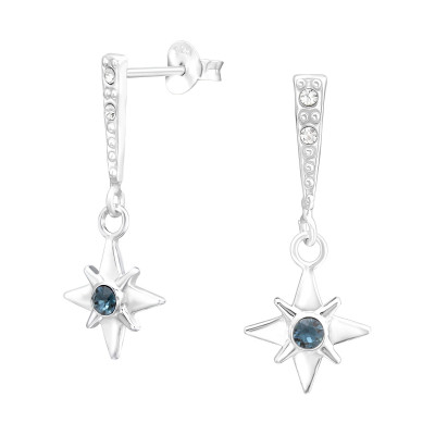 Silver Northern Star Ear Studs with Crystal