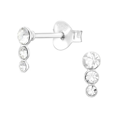 Silver Geometric Ear Studs with Crystal