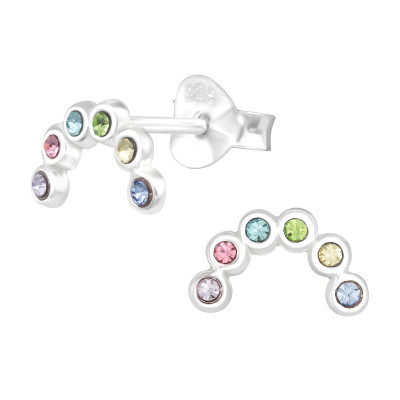 Silver Semi Circle Ear Studs with Crystal