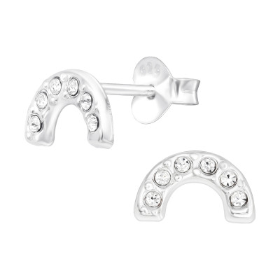 Silver Semi Circle Ear Studs with Crystal