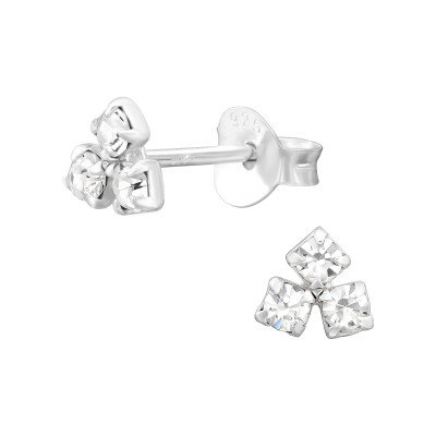 Cluster Sterling Silver Ear Studs with Crystal