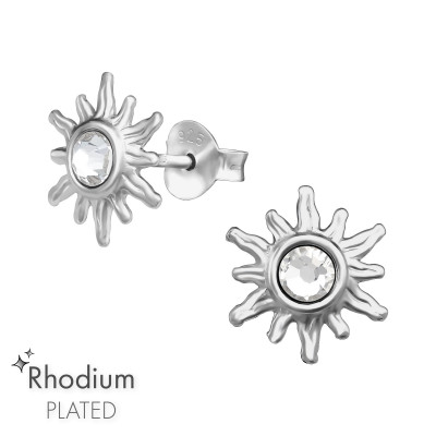 Silver Sun Ear Studs with Crystal