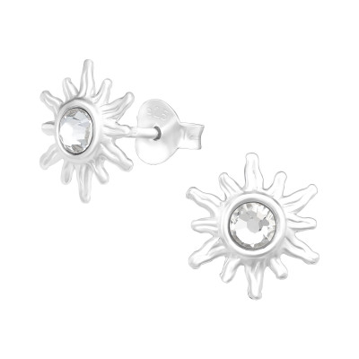 Silver Sun Ear Studs with Crystal