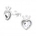 Silver Heart Crown Ear Studs with Crystal