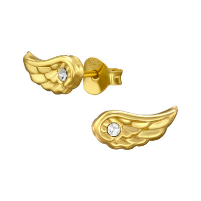 Wings Sterling Silver Ear Studs with Crystal