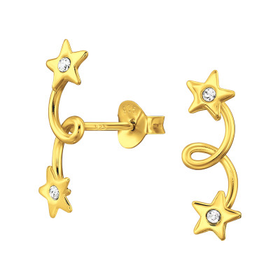 Silver Star Climber Ear Studs with Crystal