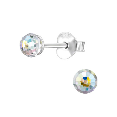 Silver Facette 4mm Ball Ear Studs with Genuine European Crystals