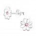 Silver Flower Ear Studs with Crystal