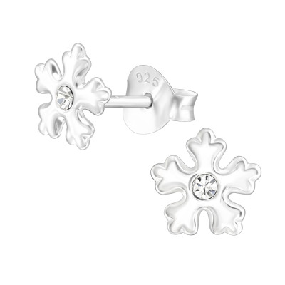 Silver Snowflake Ear Studs with Crystal