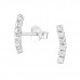 Silver Curved Bar Ear Studs with Crystal