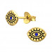 Evil Eye Sterling Silver Ear Studs with Crystal and Epoxy