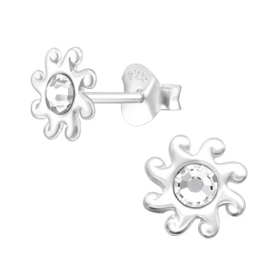 Silver Sun Ear Studs with Crystal