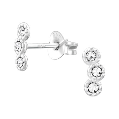 Silver Geometric Ear Studs with Crystal