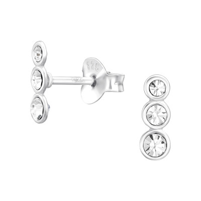 Silver Geometric Ear Studs with Crystal