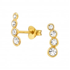 Geometric 11mm Sterling Silver Gold Plated Ear Studs with 8x Crystal