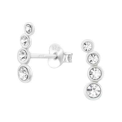 Silver Geometric Ear Studs with Crystal