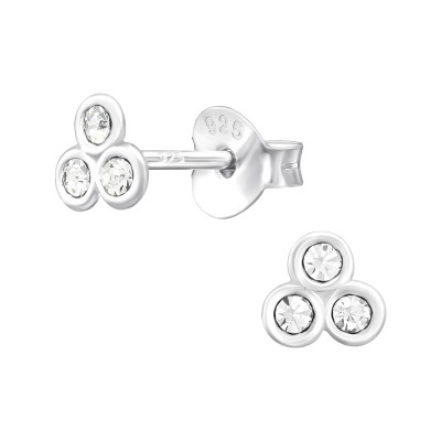 Silver Geometric Ear Studs with Crystal