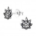 Silver Cannabis Leaf Ear Studs with Crystal