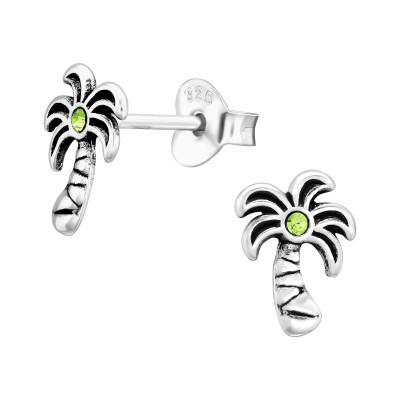 Silver Coconut Tree Ear Studs with Crystal