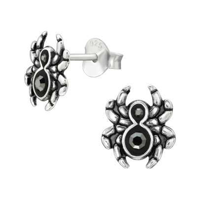 Silver Spider Ear Studs with Crystal