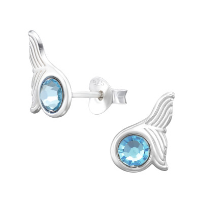 Whale Tail Sterling Silver Ear Studs with Crystal